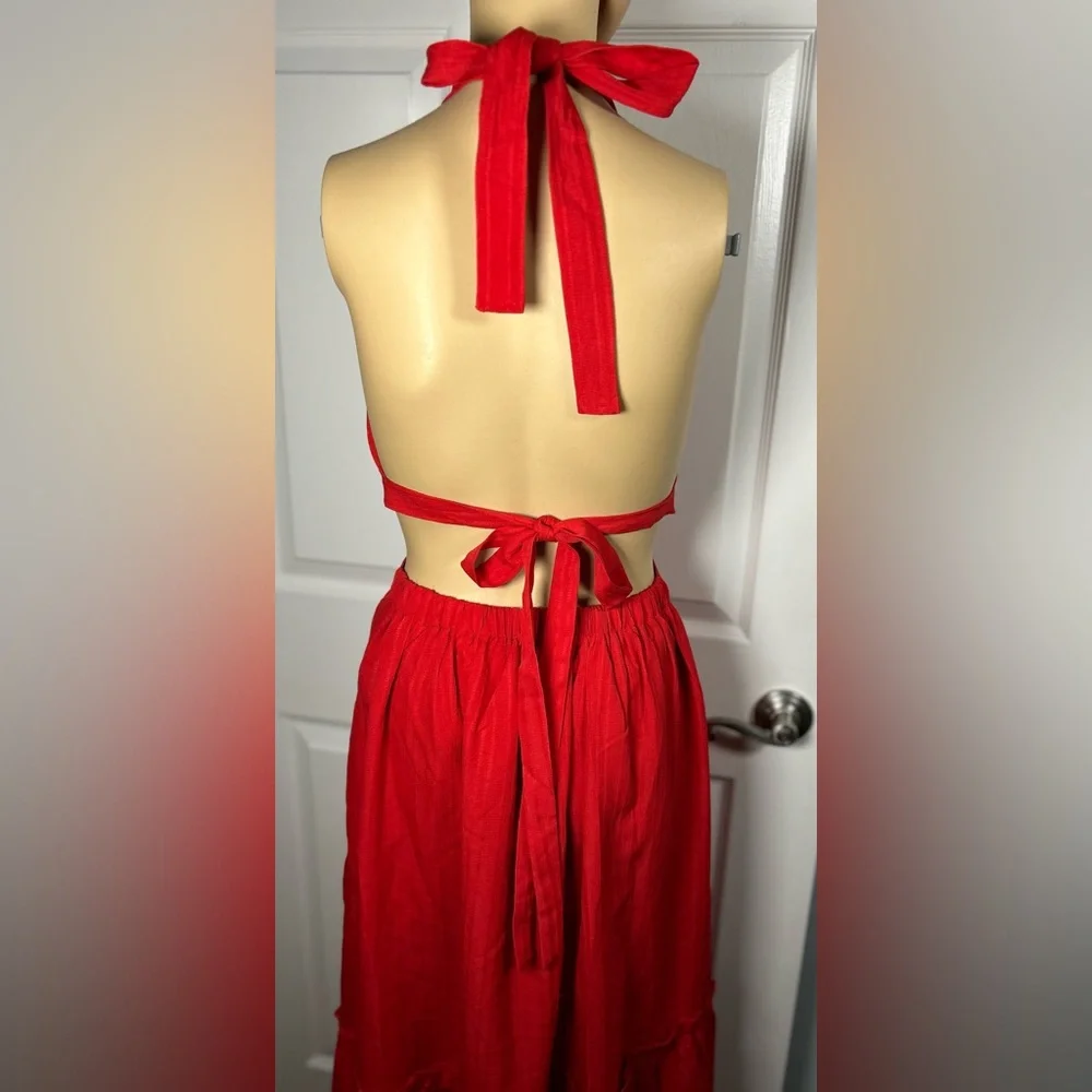 Lulus Island Vacay Red Tie-Back Maxi Dress Size XS New with Tags NWT_13